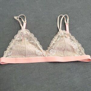 French Affair Blush Pink Coral Beige Base Lace Bralette Bra Lined Not Padded M-L